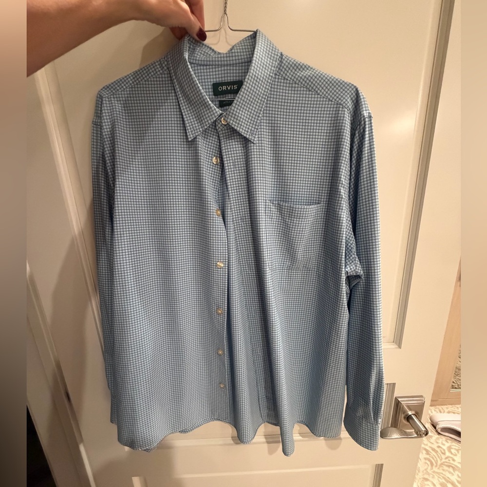 Orvis Light Blue Gingham Men's Shirt - Size XL - Non-Wrinkle/Quick Dry Fabric